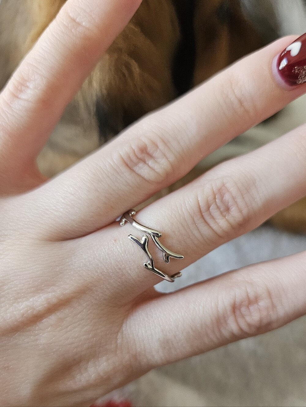 Delicate Branch Open Ring in Shiny Silver Tone - Adjustable
